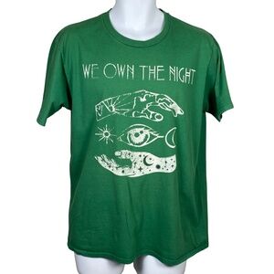 Vintage We Own The Night Graphic T Shirt Adult Size L Green Crewneck Cotton